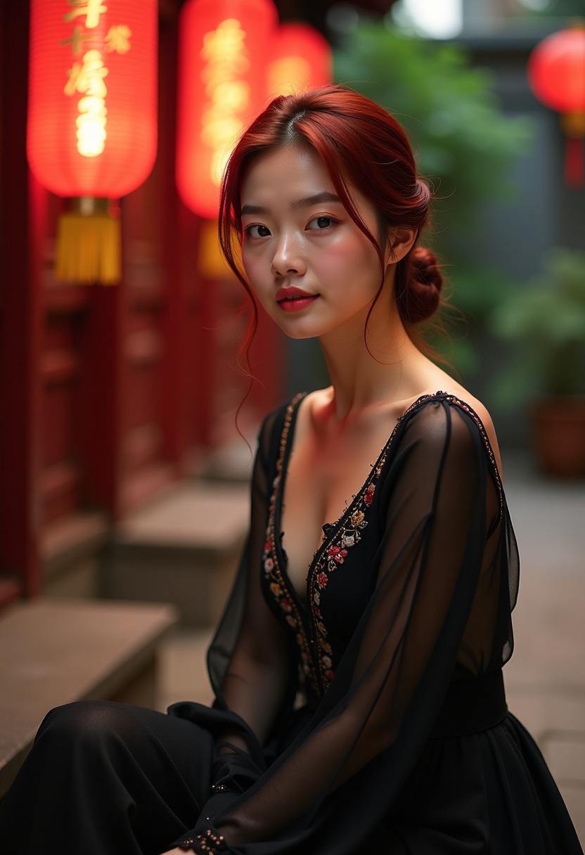 湖畔少女与白鹅的古典油画影像